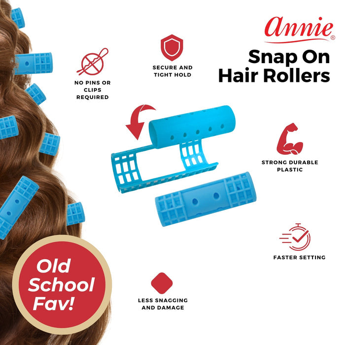 Annie Snap-On Magnetic Hair Rollers 1/2 Inch Small, 14 Count, Blue