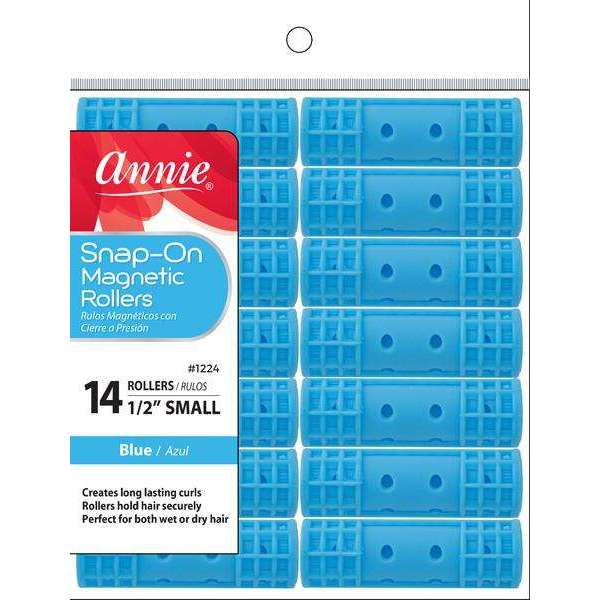 Annie Snap-On Magnetic Hair Rollers 1/2 Inch Small, 14 Count, Blue