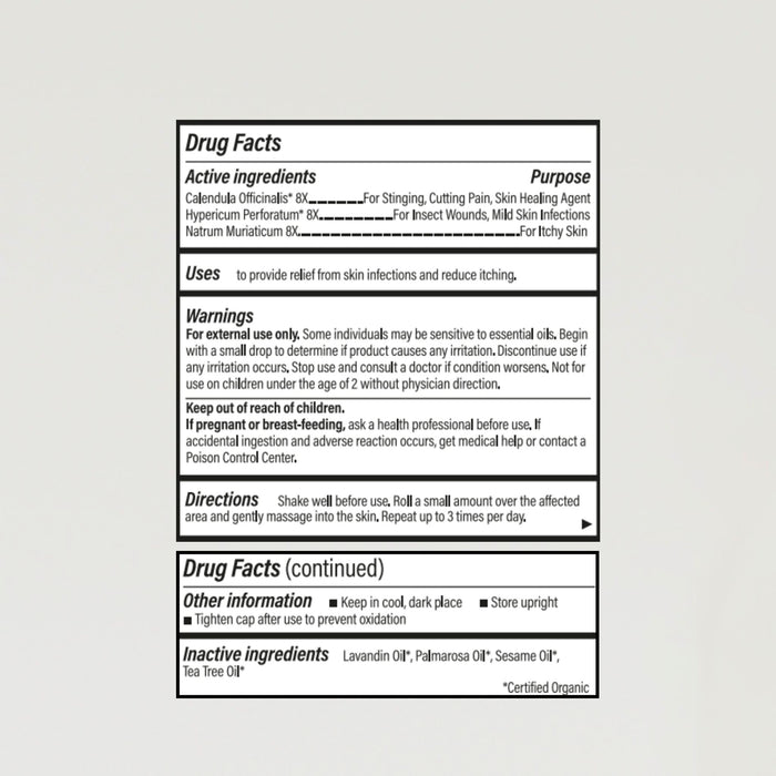 Drug facts label listing active ingredients, uses, warnings, directions, and inactive oils for Anti‑Itch Extra Strength