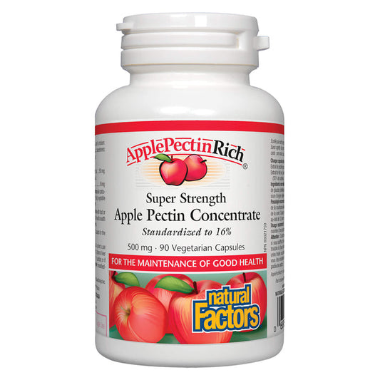 Bottle of Natural Factors Apple Pectin Concentrate 500mg 90 Vegetarian Capsules