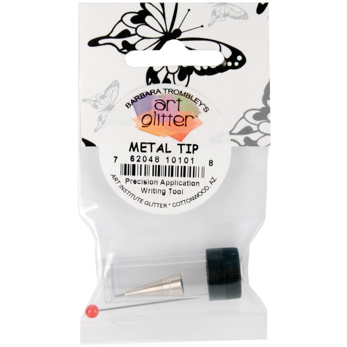 ART INSTITUTE GLITTER-Ultrafine Metal Tip For Art Glitter Adhesives is necessary for precision application; fine line writing with adhesive. Achieve a controlled, accurate line. Just attach to adhesive bottle spout for pencil fine precision every time! Available at Embellish Away located in Bowmanville Ontario Canada.