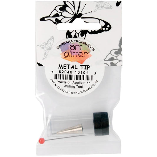 ART INSTITUTE GLITTER-Ultrafine Metal Tip For Art Glitter Adhesives is necessary for precision application; fine line writing with adhesive. Achieve a controlled, accurate line. Just attach to adhesive bottle spout for pencil fine precision every time! Available at Embellish Away located in Bowmanville Ontario Canada.