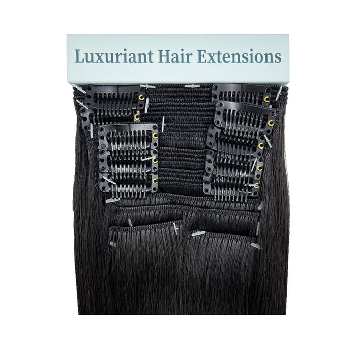 HAIR COUTURE 18 inch human hair clip in extensions in black with multiple clip attachments
