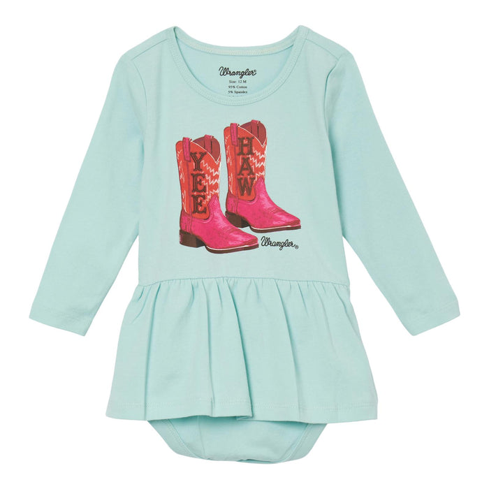 Baby/Toddler Girl's Wrangler 112344415 Light Blue/Pink Boots Graphic Long Sleeve Skirted Body Suit  *CLOSEOUTS*