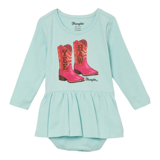 Baby/Toddler Girl's Wrangler 112344415 Light Blue/Pink Boots Graphic Long Sleeve Skirted Body Suit  *CLOSEOUTS*