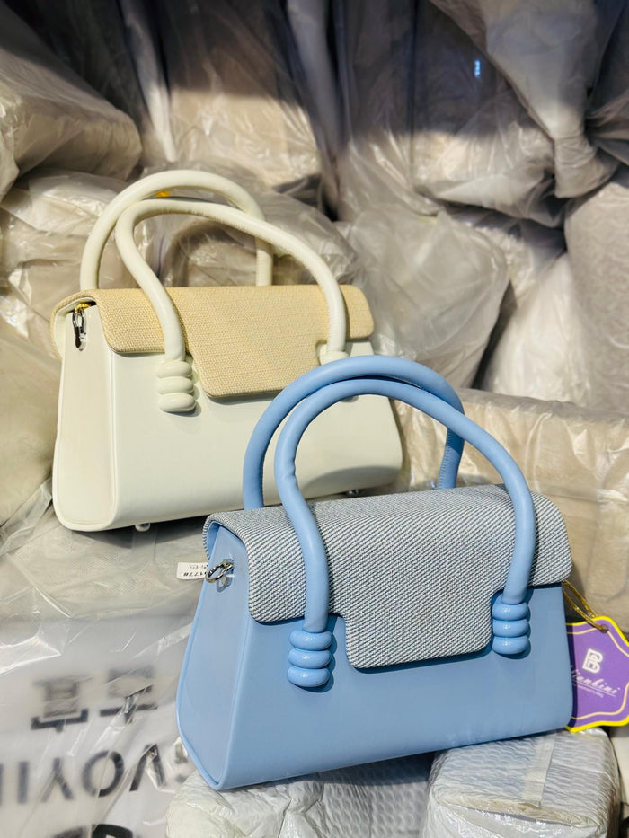 Biankini Mini Top Handle Bag | Tweed Flap | Tubular Arch Handle | Silver Hardware | Cream | Women