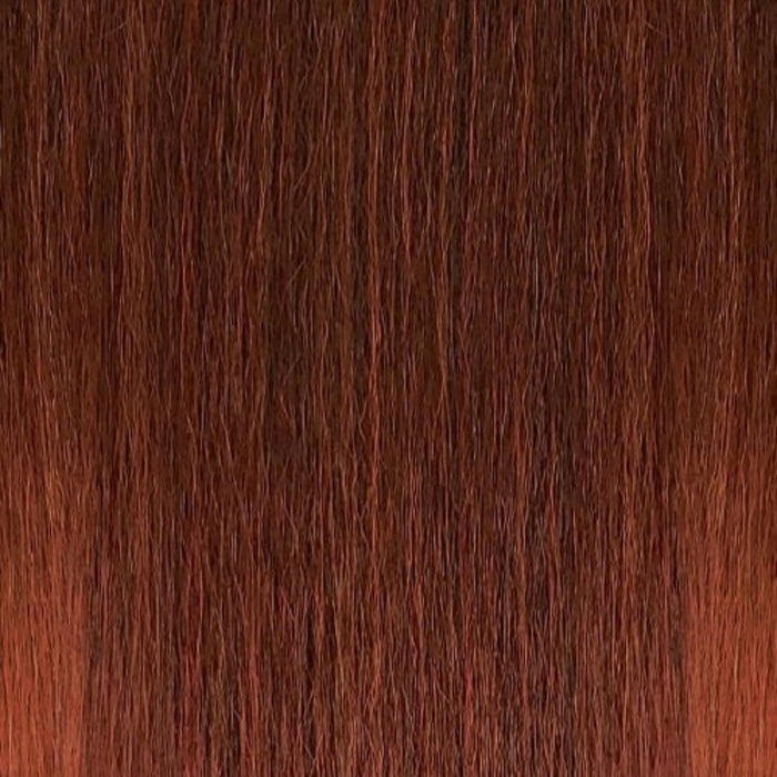 OUTRE 4A kinky curly clip in hair extensions auburn brown closeup showing textured strands and natural sheen