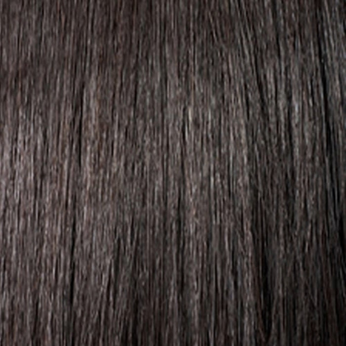 Close-up of OUTRE 3B curly drawstring ponytail hair texture in dark brown color
