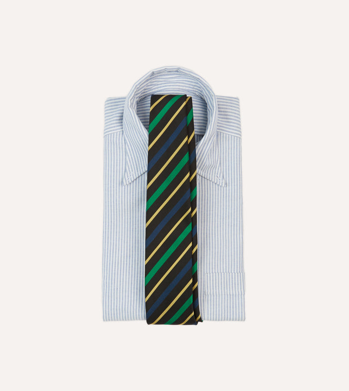 Black, Blue, Green and Yellow Multi Stripe Mogador Silk Tipped Tie