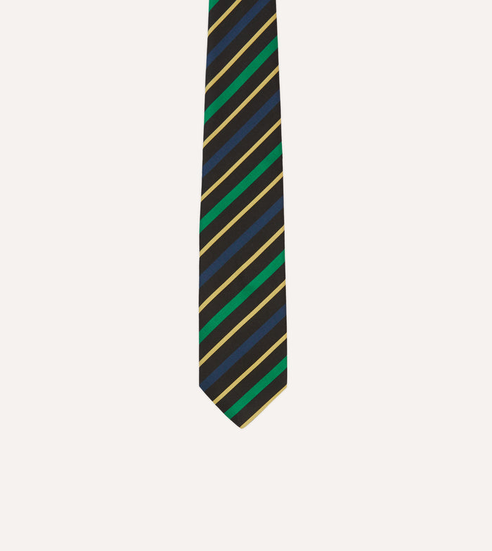 Black, Blue, Green and Yellow Multi Stripe Mogador Silk Tipped Tie
