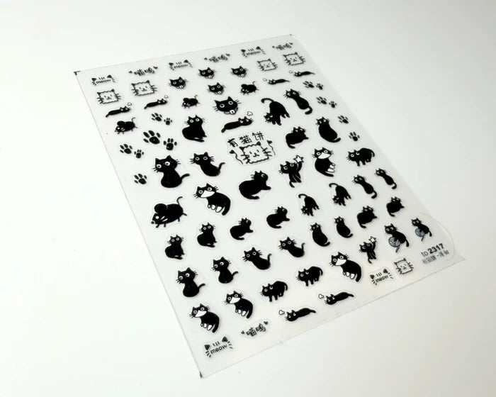 Black Cats nail art decals, angled close-up