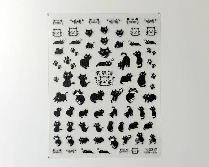 Black Cats nail art decals, laid flat