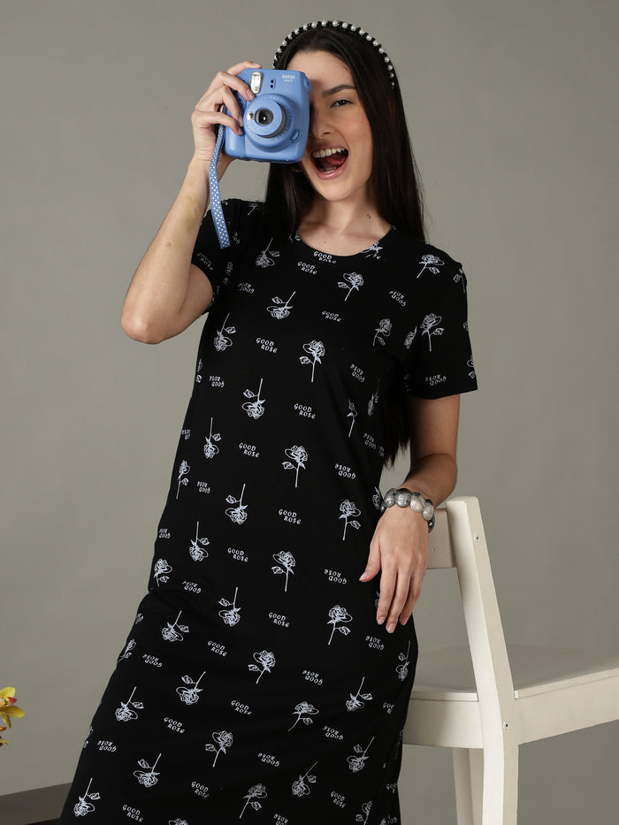 Black floral comfortable sleepwear for women