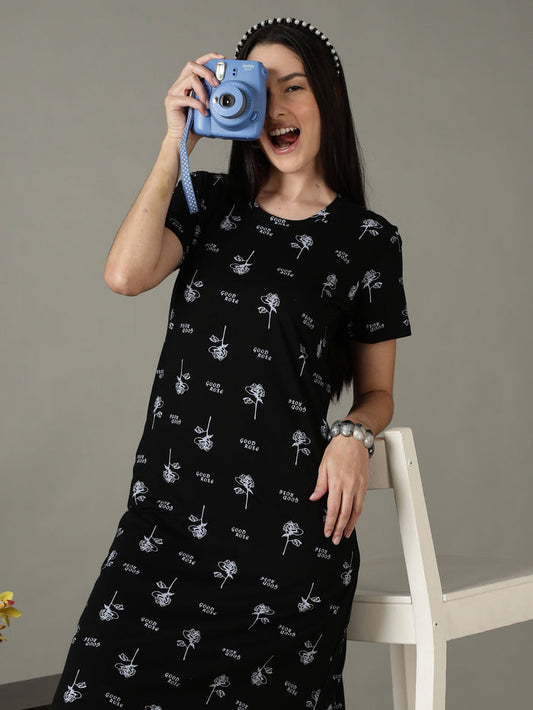 Black floral comfortable sleepwear for women