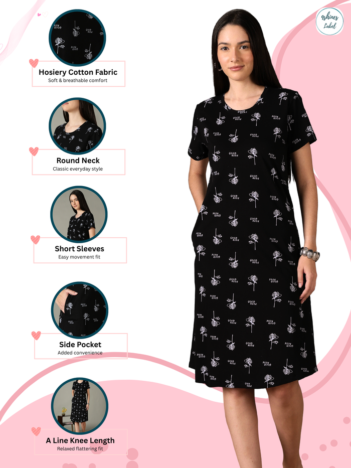Black floral comfortable sleepwear for women