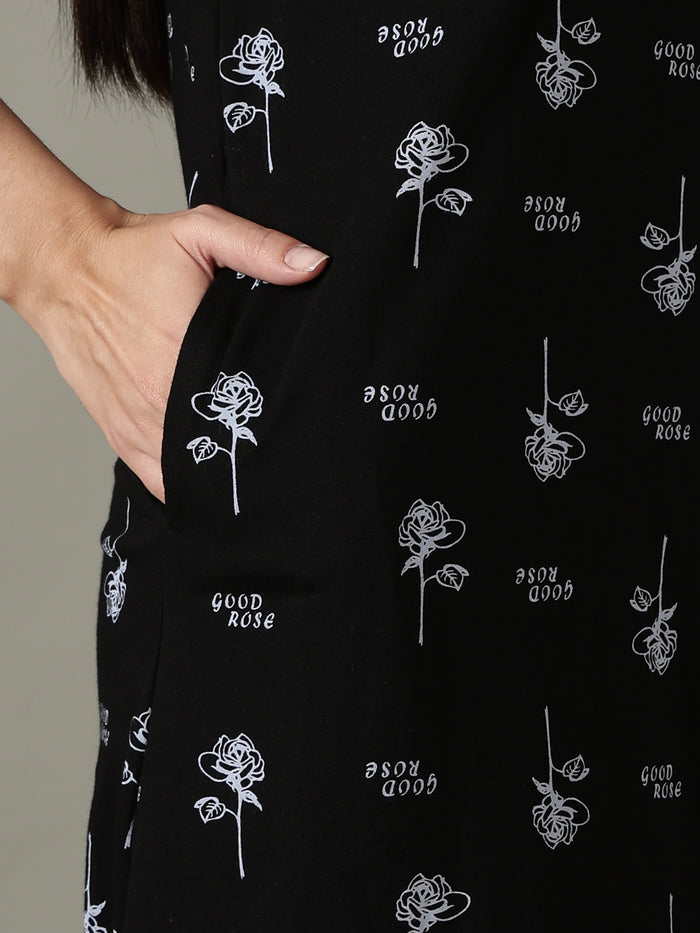 Black floral comfortable sleepwear for women
