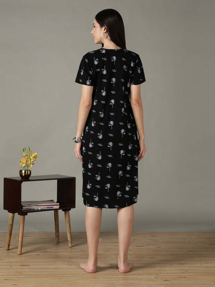 Black floral comfortable sleepwear for women