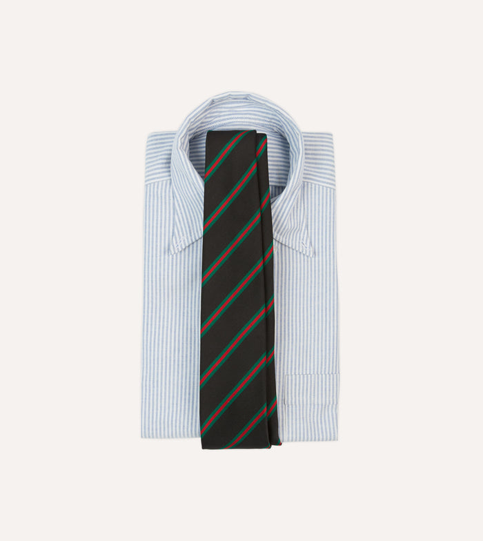 Black, Green and Red Sandwich Stripe Mogador Silk Tipped Tie