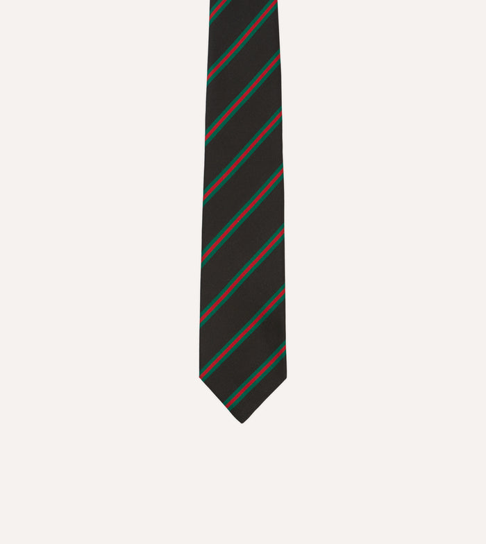 Black, Green and Red Sandwich Stripe Mogador Silk Tipped Tie
