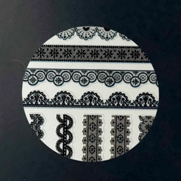 Black Lace Trim nail art decals, product shot