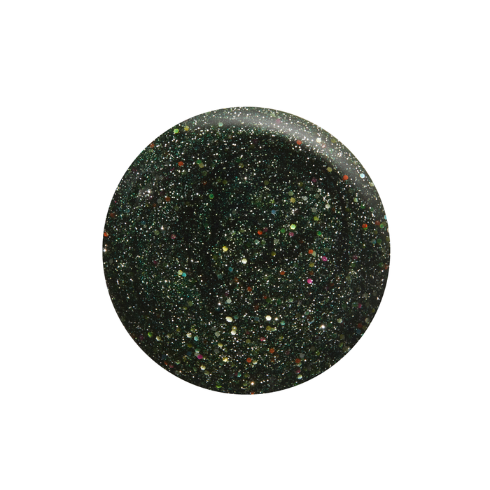 Black Magic black tint with multicolor glitter nail polish color swatch