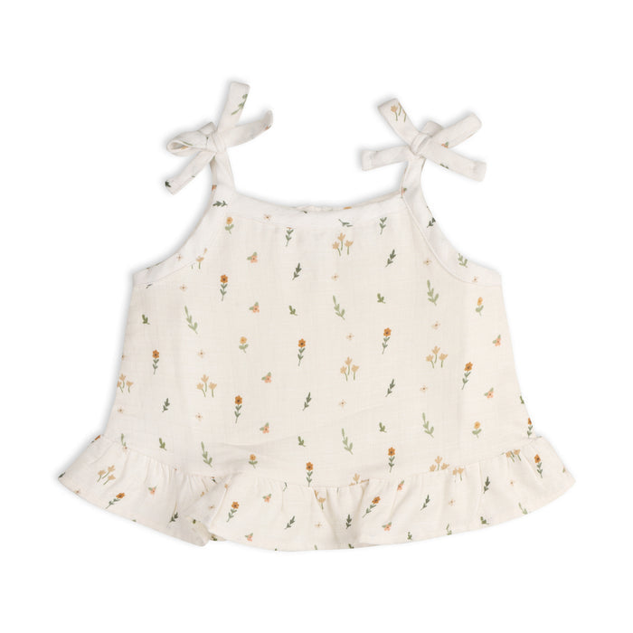 Boho Floral Shoulder Tie Shirt Top & Bloomer Set (Organic Muslin)