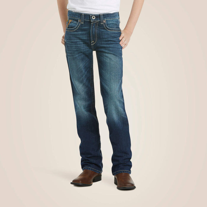 Boy's Ariat B5 Slim Fit jeans in a dark wash. Front view