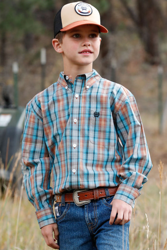Boy's Cinch MTW7060322 Multi Colored Plaid Long Sleeve Button Down Shirt Boy's Cinch MTW7060321 Black Print Long Sleeve Button Down Shirt *CLOSEOUT*