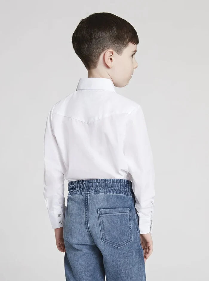Boy's Ely Cattleman 15101532 White Long Sleeve Solid Western Snap Shirt