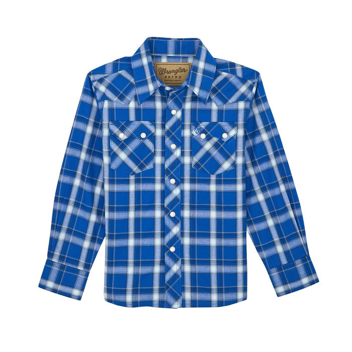 Boy's Wrangler 112368080 Retro® Blue Plaid Long Sleeve Shirts