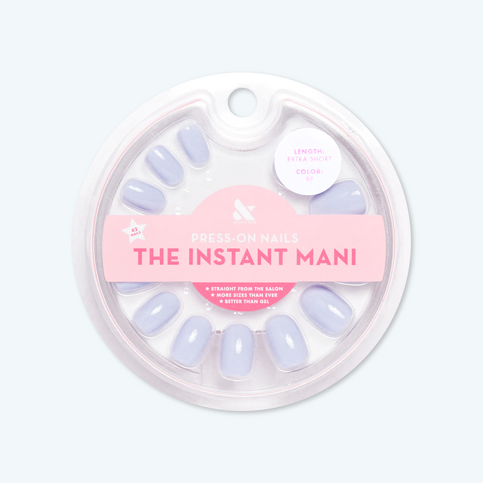 BP - Press-On | Extra Short | Round showing light icy blue extra short round false nails in circular clear packaging
