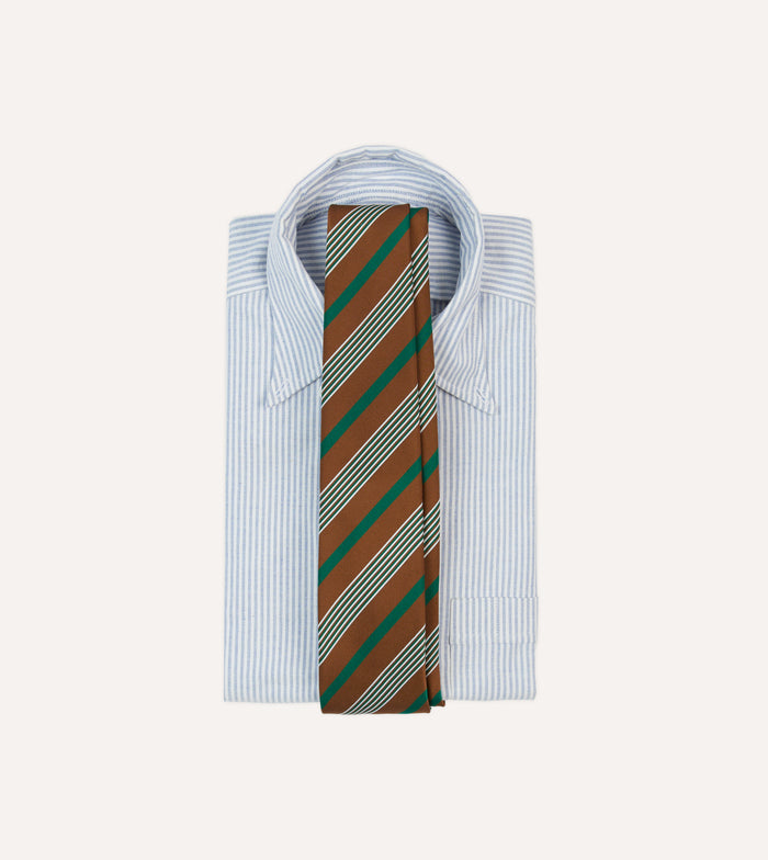Brown, Green and White Multi Stripe Mogador Silk Tipped Tie