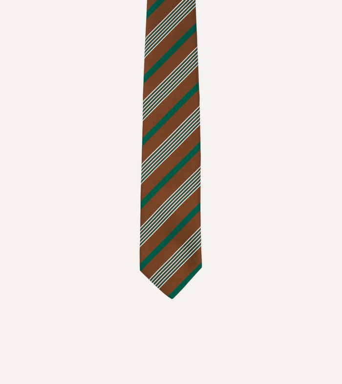 Brown, Green and White Multi Stripe Mogador Silk Tipped Tie
