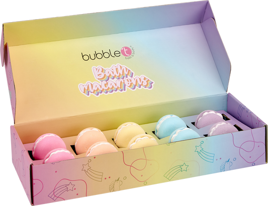 Bubble T Rainbow Tea Mini Macaron Bath Bomb Fizzer Gift Set (10 x 50g)
