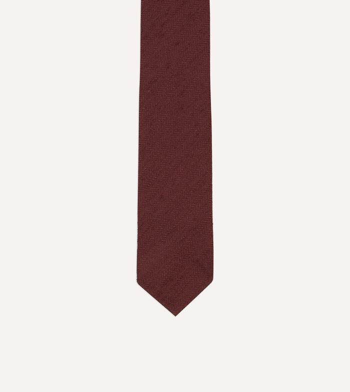 Burgundy Herringbone Shantung Silk Tipped Tie