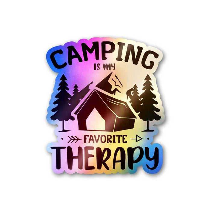 Camping Is My Favorite Therapy Holographic Sticker - Holographic stickers | STICK IT UP