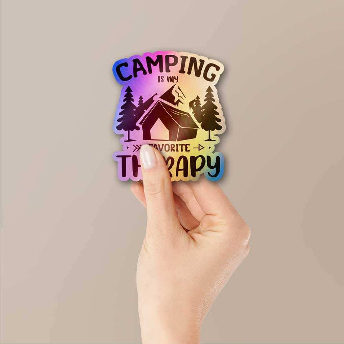 Camping Is My Favorite Therapy Holographic Sticker - Holographic stickers | STICK IT UP