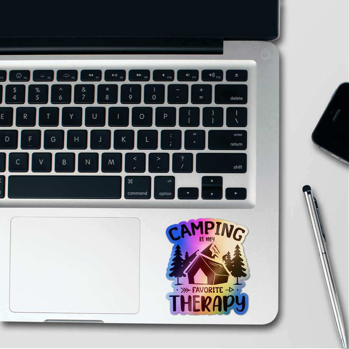 Camping Is My Favorite Therapy Holographic Sticker - Holographic stickers | STICK IT UP