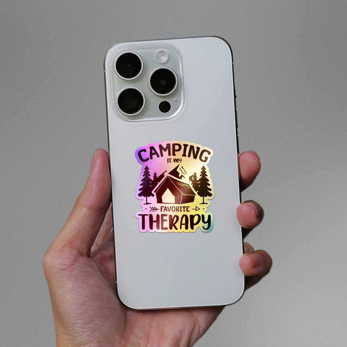 Camping Is My Favorite Therapy Holographic Sticker - Holographic stickers | STICK IT UP
