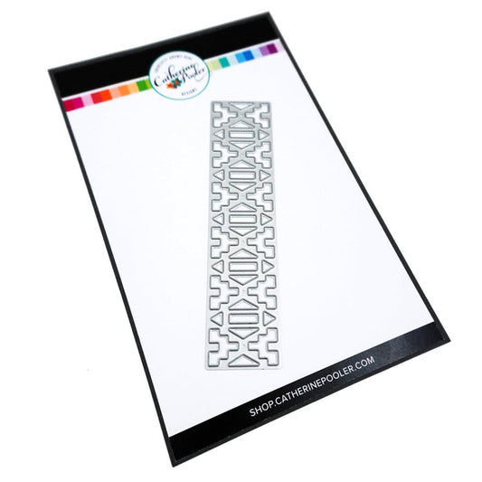 Catherine Pooler - Border Die - Aztec. This die was created to cut a southwestern inspired pattern through the front of a card or a card layer. Available at Embellish Away located in Bowmanville Ontario Canada.