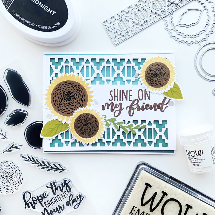 Catherine Pooler - Border Die - Aztec. This die was created to cut a southwestern inspired pattern through the front of a card or a card layer. Available at Embellish Away located in Bowmanville Ontario Canada. Example by brand ambassador.