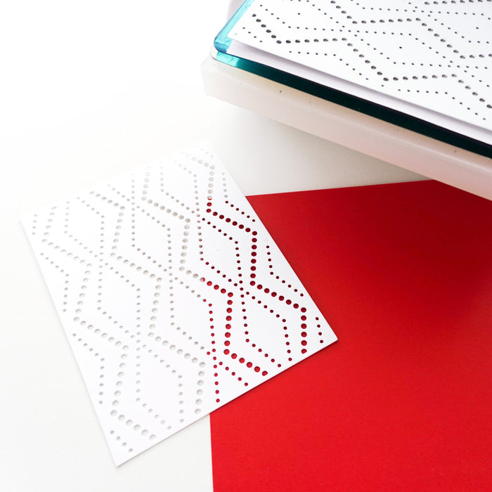 Catherine Pooler - Cover Plate Die - Dotted Zig Zag. A fun and festive pattern. This design element will be perfect in white on white as the background of your card or layer it over a color blended piece to add hints of color. Available at Embellish Away located in Bowmanville Ontario Canada.