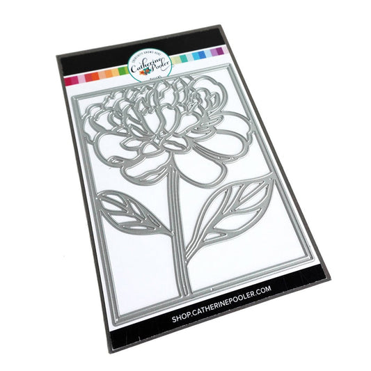 Catherine Pooler - Cover Plate Die - Peony in Bloom. This delicate Peony Cover Plate will be beautiful inlaid or layered over blended soft colors. It will also create a gorgeous background to your card layered white on white and a popped up sentiment. Available at Embellish Away located in Bowmanville Ontario Canada.