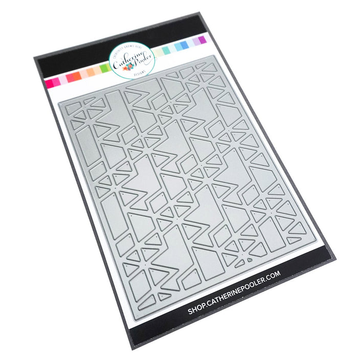 Catherine Pooler - Cover Plate Die - Triangle. A fun mountain and valley pattern that can create interesting backgrounds, or layer this fun geometric shaped die over colorful background technique pieces. Use it as a whole or mask shapes for a unique focal point to your projects.  The Triangle Cover Plate Die A2 size card.  Tip - Cut it out of heavy weight cardstock or acetate and create your own stencil. Available at Embellish Away located in Bowmanville Ontario Canada.