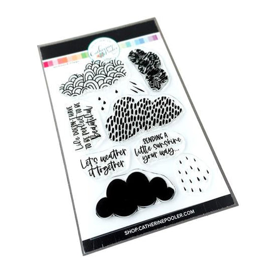 Catherine Pooler - Stamp & Die Set - April Showers. Use the four (4) dies in the April Showers Dies set to cut out the clouds from the April Showers Stamp Set for lots of pattern play. Illustrated by Elizabeth Silver.  Available at Embellish Away located in Bowmanville Ontario Canada.
