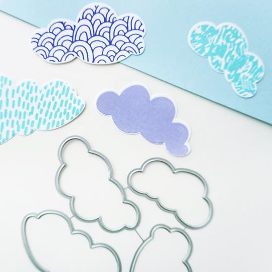 Catherine Pooler - Stamp & Die Set - April Showers. Use the four (4) dies in the April Showers Dies set to cut out the clouds from the April Showers Stamp Set for lots of pattern play. Illustrated by Elizabeth Silver.  Available at Embellish Away located in Bowmanville Ontario Canada.