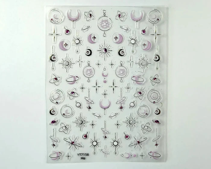 Celestial nail art decals, straight-on view