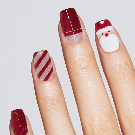 Christmas Santa Claus Candy Stripe Red Cartoon Gel Nail Stickers