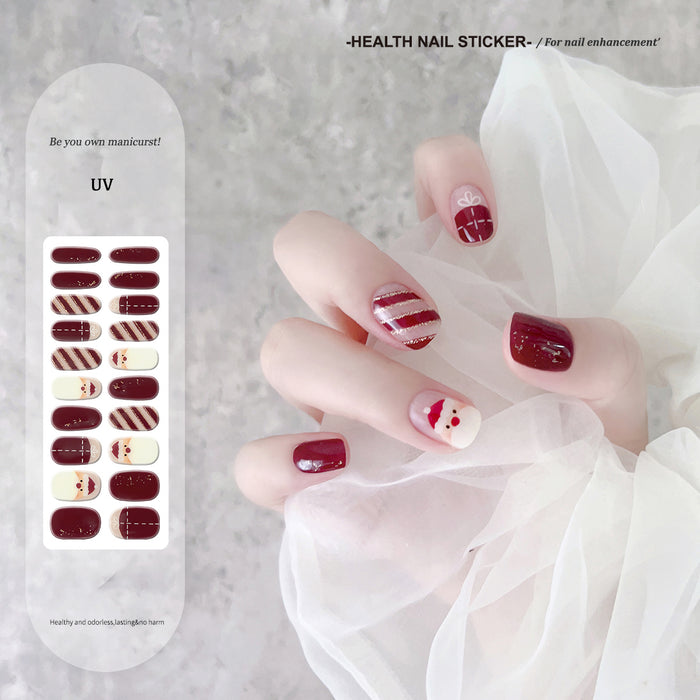 Christmas Santa Claus Candy Stripe Red Cartoon Gel Nail Stickers