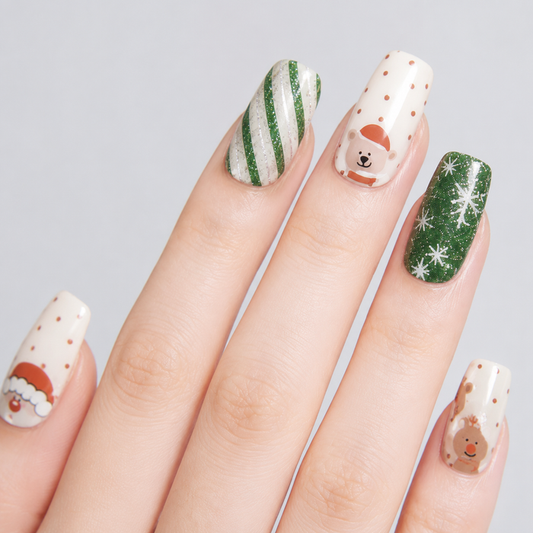 Christmas Santa Reindeer Snowflake Glitter Gel Nail Stickers